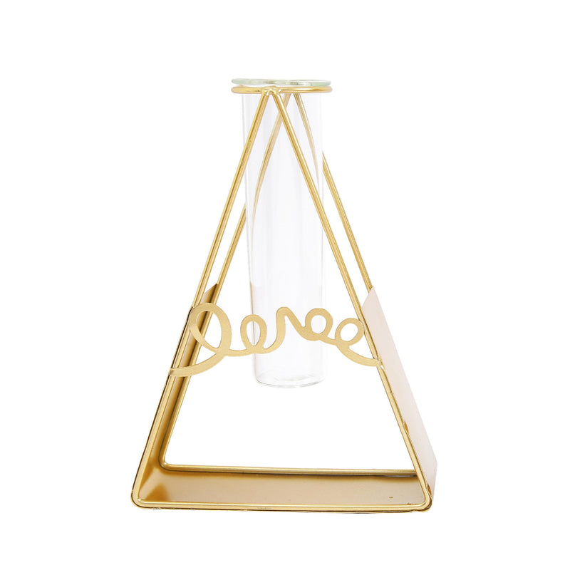 TIED RIBBONS 1 Pcs Propagation Station with Metal holder Glass Test Tube Vase Pot for Flower Plants Home Decor Office Living Room Bedroom Table Balcony Decoration Items (Gold, 20.3 cm x 15.2 cm)