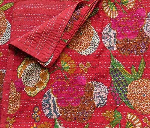 Textile Work Creations TI AMO Cotton Handmade Bedspread Kantha Quilt King Size Bohemian Bedspread Kantha Quilt Single