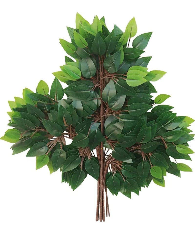 VRB Dec Artificial Ficus Leaves Branches| Ratta Fake Hanging | Garland Silk Long Hanging Bush Flowers String for Home Party Wedding Decor (Natural Green, 12)