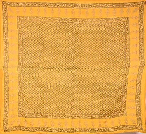 Lilfly Traditional Multicolour Light Weight Pure Cotton Single Bed Soft Jaipuri AC Quilt/Razai with Gold Block Print Quilts Blankets for Home (Size 55X85 inch) Floral Yellow TDS-92