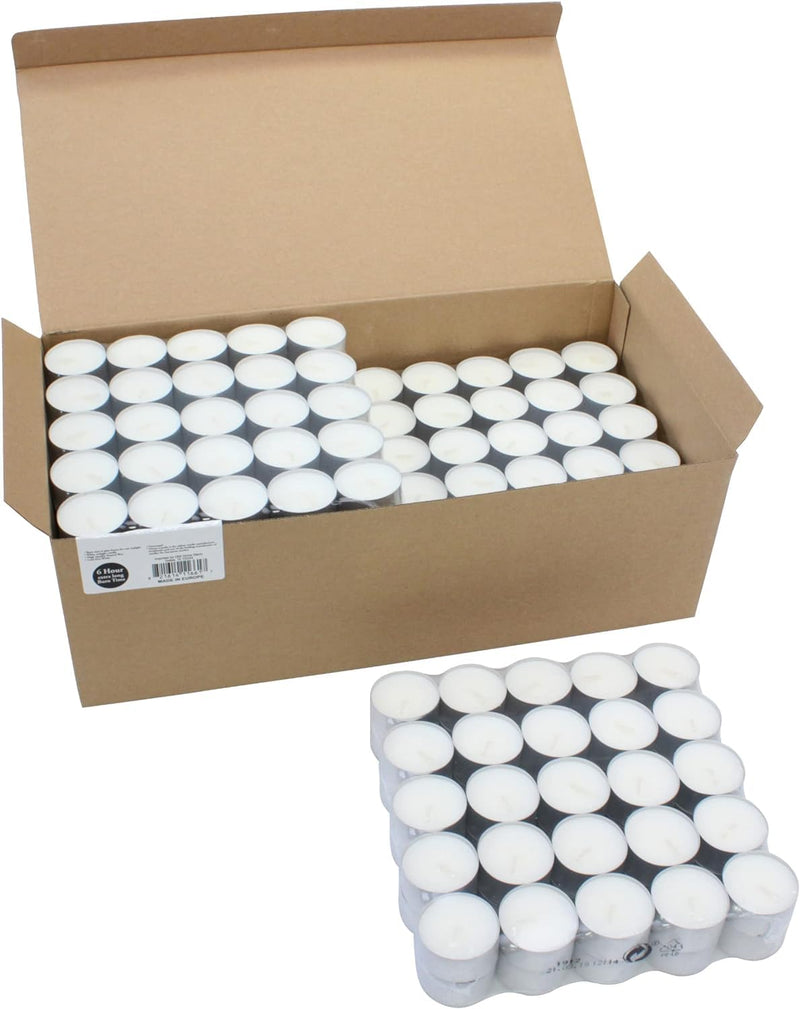 The Decor Affair 200 Pcs Moonlight-Inspired 6-7 Hour Extended Burn Time White Tealight Candles - Ideal for Magical Evenings and Holiday Decoration