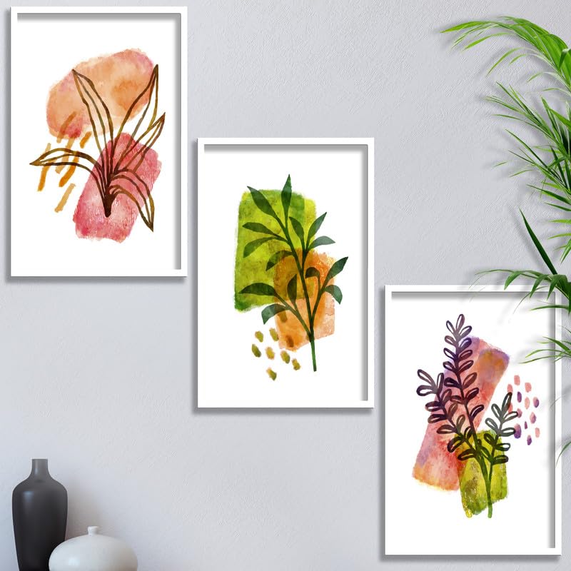 SAF paintings Set of 3 abstract flower Boho modern art design Premium white Framed Bohemian wall painting for for Wall, Home and Living Room Decoration 80 cms x 34.29 cms COMBO-2214-K3