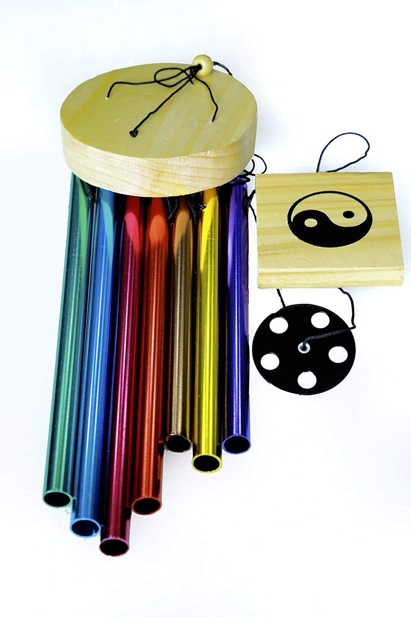 TIMESETL Wood Metal 7 Pipe Wind Chime 30 inch (Multicolor)