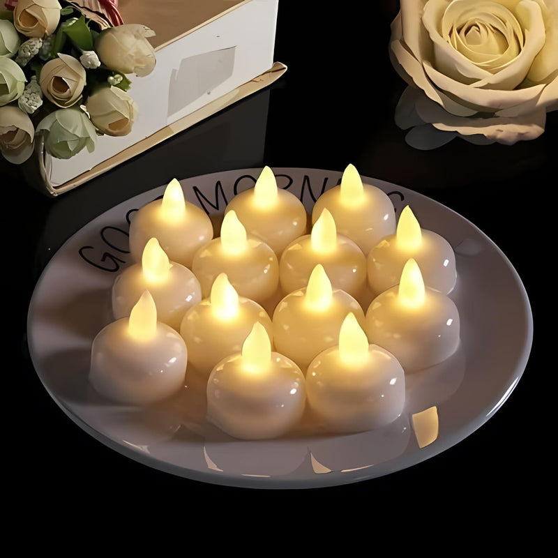 SOLDIFY Waterproof Flameless Floating LED Tealights Candles | Waterproof Flickering Battery Operated LED Tea Light Candle for Party, Centerpiece, Pool & Other Festive Occassion | Pack of 12 (Yellow)