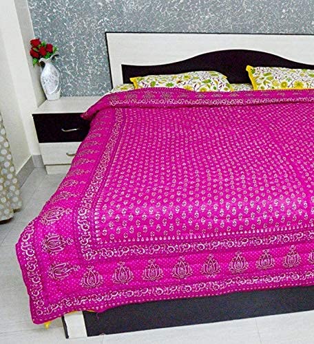 SVT Traditional Famous Jaipuri Beautiful Floral Print in Pink Jaipuri Rajai/Razai/Quilt King Size/King Size Bed Quilt/Comforter/AC Quilt/AC Comforter