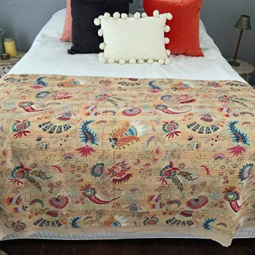 MTREON Kantha Quilt Hippie Bed -Cover Throw and Cotton Blanket Twin Size Kantha Quilt Handmade 60x90 inch Single Size