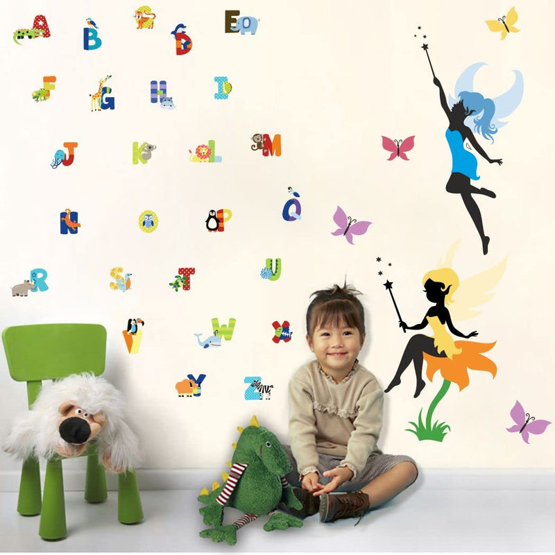 Delight Art Flat Alphabets with Fairy Design Wall Sticker Size - ( 104*84 ) cm Model id - ( DAMC00678L )