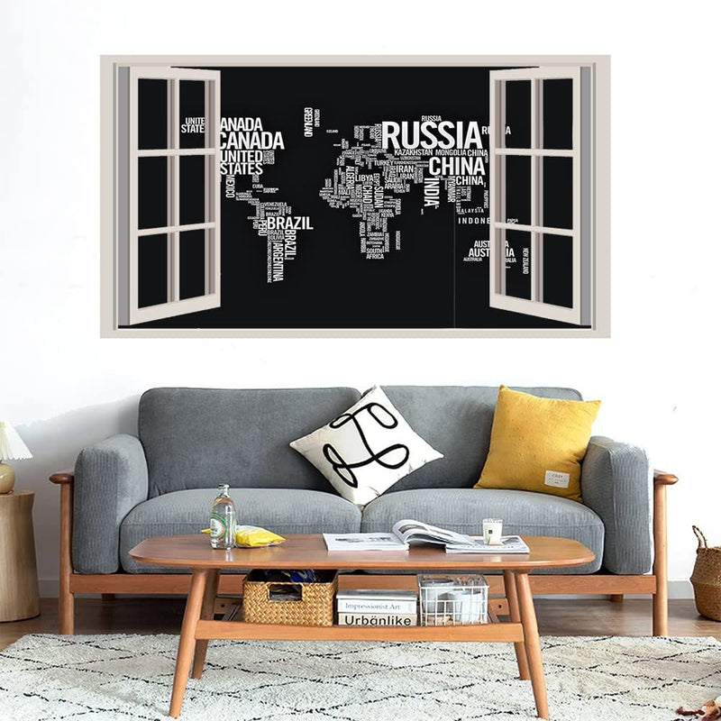 GADGETS WRAP Printed Wall Decal Sticker Fake Window Style Decal (90cm x 50cm) - Typographic World Map