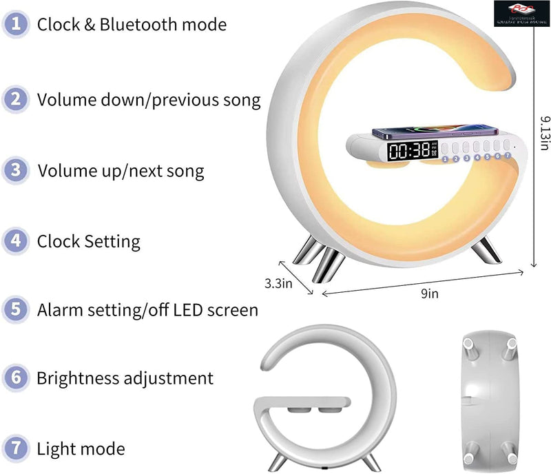 Smart Sound Machine Wake Up Light Alarm Clocks Smart Table Lamp Control with App,15W Fast Wireless Charger with Bluetooth Audio Alarm Clock for Adults Kids for Office Bedroom Gift