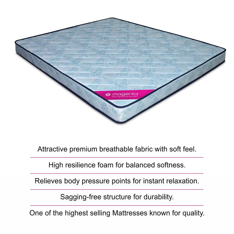 Magenta Siesta 4 Inch High Resilience Foam Dual Comfort Mattress, King Size Medium Firm Mattress with Superior Comfort Body Support Foams Mattress -(Sky Blue, 78 X 72 X 4 Inch)