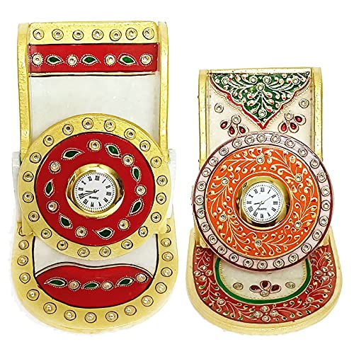 Handicraft Kingdom Mobile Holder for Bed and Table | Smartphone Desktop Stand with Inbuilt Small Clock for Office & Kitchen | Approx Size (4.5 Inch) & Wt (1150 Gm) Pack of 2