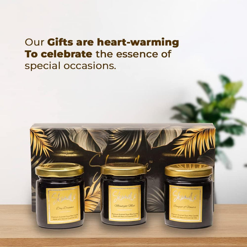 Skiindle Set of 3 Black Jar Candles with Exquisite Long-Lasting Aromatherapy Scent for Relaxation | Ideal Gift for Home Décor - Made with SOYA Wax, Lead-Free Wick & Natural Aroma Oils