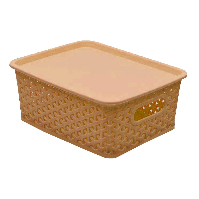 Kuber Industries Plastic 3 Pieces Extra Small Size Multipurpose Solitaire Storage Basket with Lid (Multicolour) - CTKTC023261, Standard, Brown