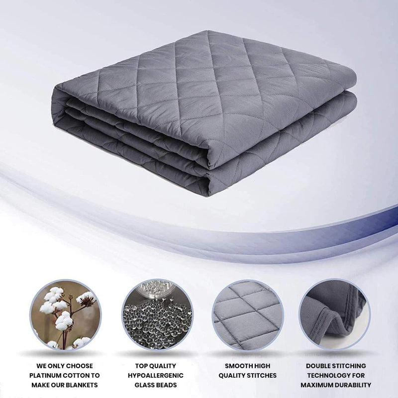 Cottington Lane Weighted Blanket for a Adult - 48" x 75"(15 Lbs Or 6.8 Kg) - Calm, Sleep Better and Relax Naturally. Twin Size_Grey Blanket + Black Cover