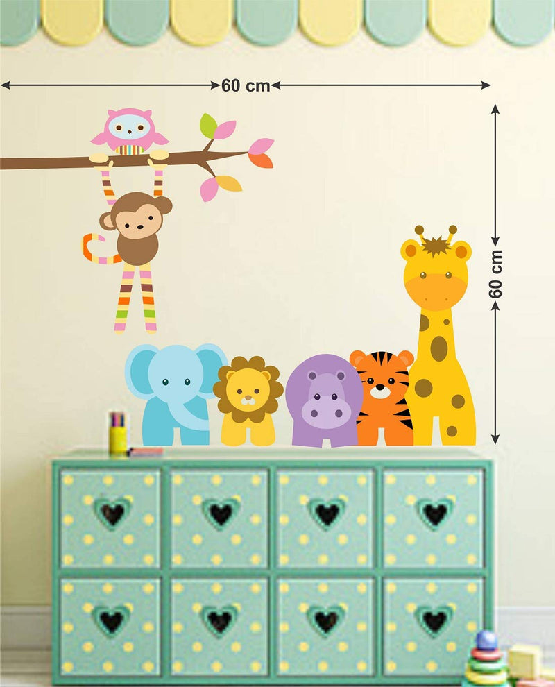 Tuffuk Kids Carton Animals Large Vinyl Wallstickers for Home Decorations(60 cm x 60 cm)4TZ058