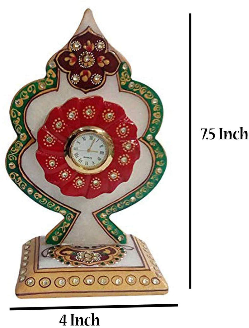 India Meets India Marble Meenakari Art Desk Clock Table Clock Handicraft by Awarded Indian Artisan (Design10)