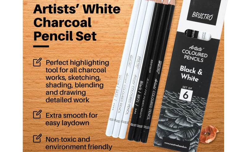 BRUSTRO Artists� B &W Coloured Pencils Set of 3 Whites and 3 Blacks