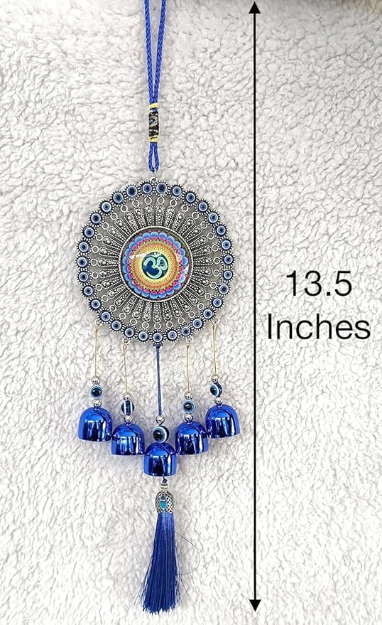 AURAKRAFT Om Evil Eye Wind Chime for Home & Office Main Door Entrance Wall Hanging for Positive Vibes & Removes Negative Energy Nazar Battu Evil Eye (34 cm Height) (Metal, Blue)