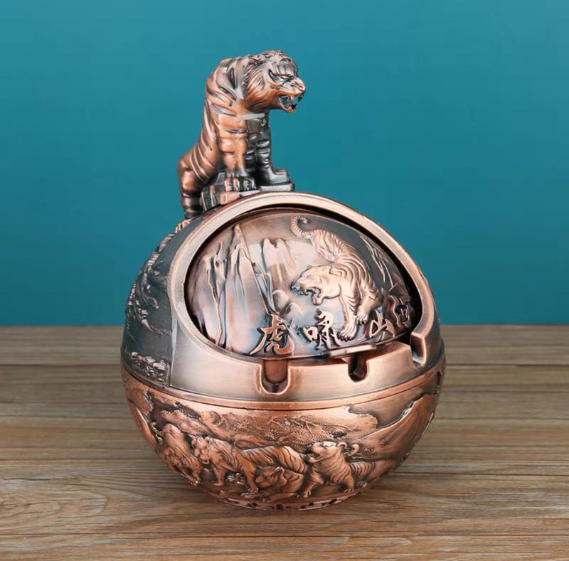 HEMZY Tiger Shaped Brass Ash Tray, 15 cm Diameter (Bronze)