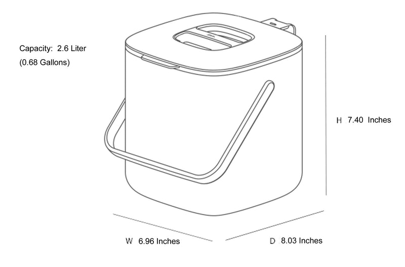 Litem Food Waste Basket Bin – a countertop Bucket with Extra Long Handles for Your conveniences 0.68 Gallons (2.6L) (Dark Gray)