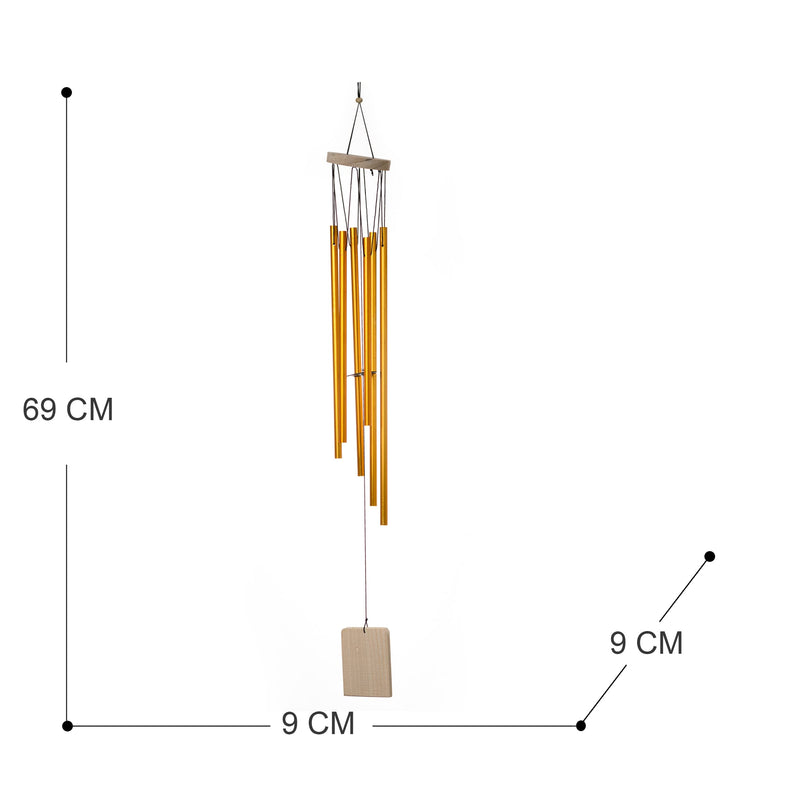 Tej Gifts Metal Wind Chime (6.5 x 6.5 x 66 cm, Golden)