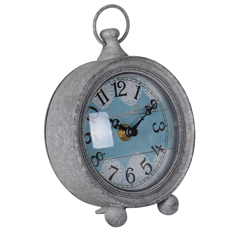 NIKKY HOME Vintage Pewter Quartz Round Table Clock with Handle 4.75'' by 2.12'' by 6.12'', Grey