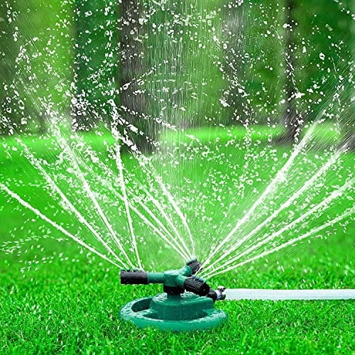 E-COSMOS 1 Pc Automatic 360 ° Rotating Adjustable Round 3 Arm Lawn Water Sprinkler for Watering Garden Plants/Pipe Hose Irrigation Yard Water Sprayer (Green)