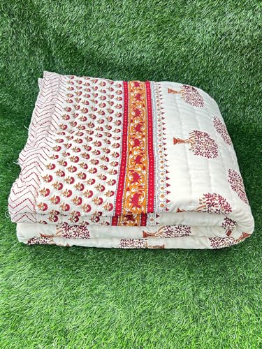 FABDESIGN QUILTS Jaipuri Razai Tree Print Double Bed Rajsthani Traditional Hand Stitched Lightweight Pure Cotton Winter and Summer Jaipuri Ac Quilt Razai/Rajai/Blanket/Comforter - (88X103) Maroon