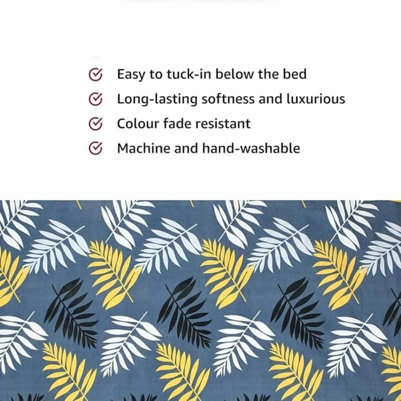 Delight Zone Prime Collection 160TC Supersoft Glace Cotton Elastic Fitted King Size Double Bedsheet with 2 Pillow Covers (Multicolour, Size 72 x 78 Inch) - Grey Leaves 4 - Gold Fitted