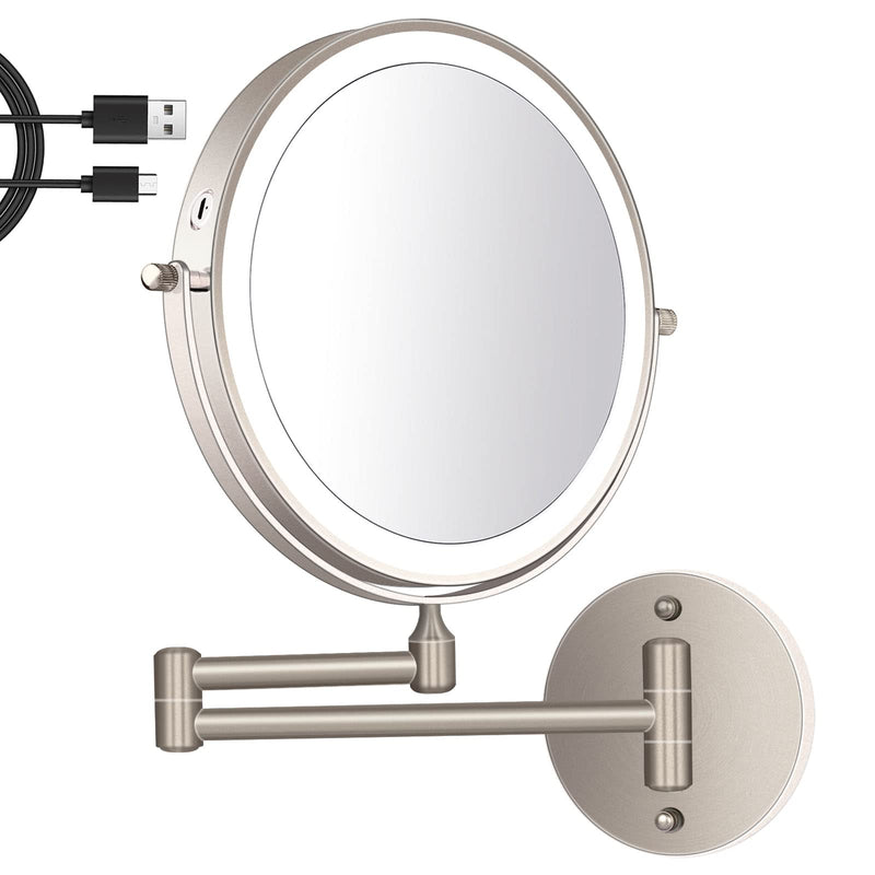 8 Inch Wall Mounted Makeup Mirror Adjustable LED Light Touch Screen 1X/10X Magnifying Two Sided 360° Swivel Extendable Vanity Mirror for Bathroom Chrome Finished Powered by Batteries