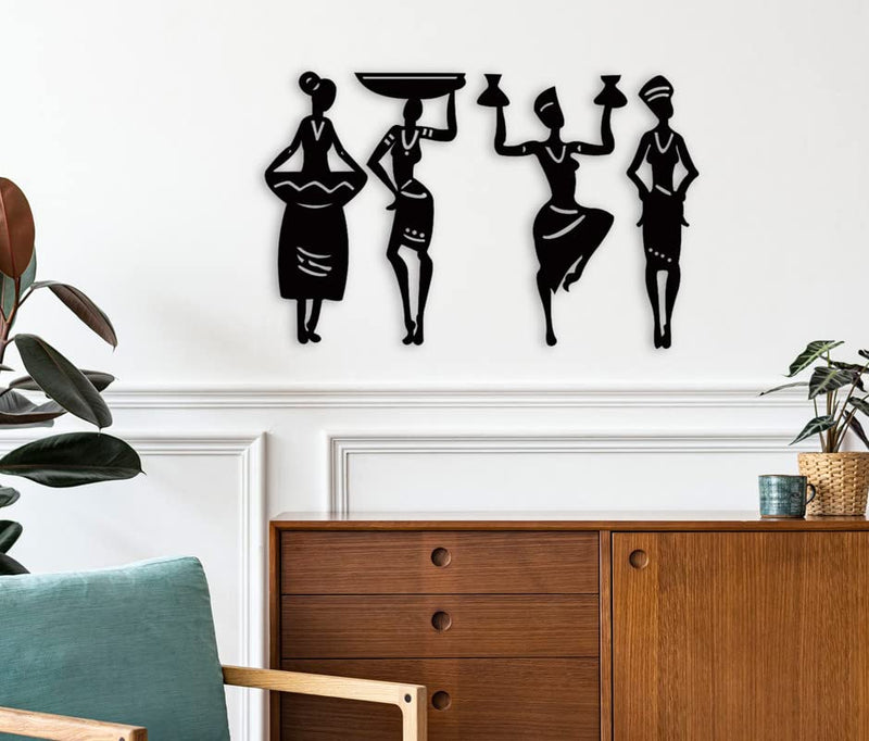 Auromin ; The Art Of Ingenuity Tribal Women 4 Pcs Wall Decor Art, Hall Decoration Items For Home (Medium, Black) - Engineered Wood