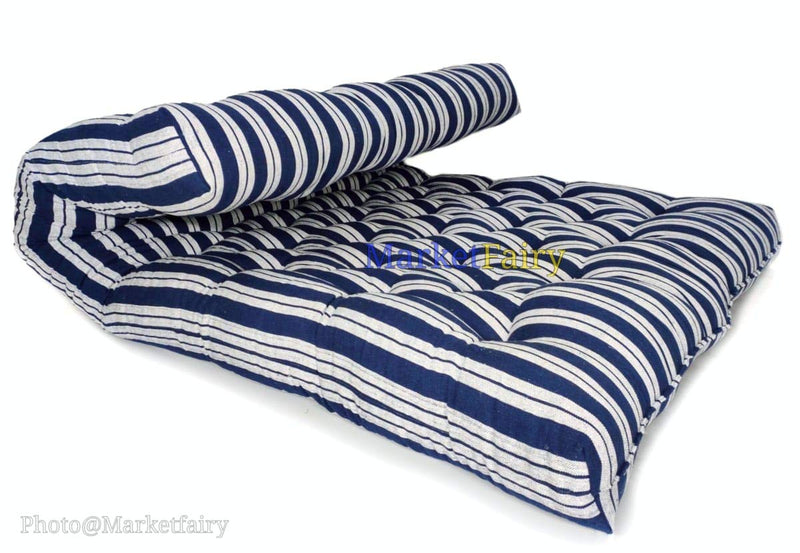 Sale Active Soft White Cotton Filled Foldable Mattress | Rui ka Gadda (6 x 4 Feet or 72 x 48 x 4 Inches, Blue-White Striped Colour)