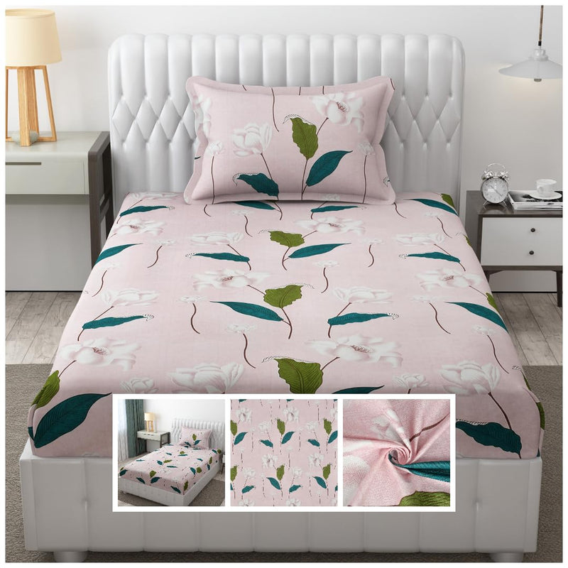 ANAYKA Home Furnishing Glace Cotton 300 TC Flat Bed Sheet for Single Bed 60x90 Inches with 1 Pillow Cover 18x28 Inches, Bed Sheet for Single Bed