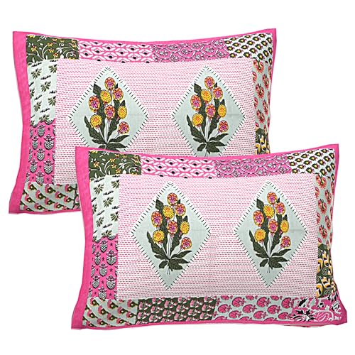 EarlyMart Floral 100% Cotton Rajasthani Jaipuri Bedsheet for Double Bed King Size with 2 Pillow Covers - (Jaipuri_BedCover28)