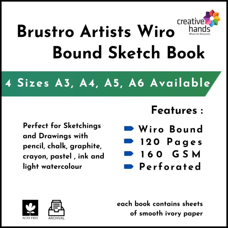 Brustro Artists Wiro Bound Sketch Book, A4 Size, 120 Pages, 160 GSM (Acid Free)