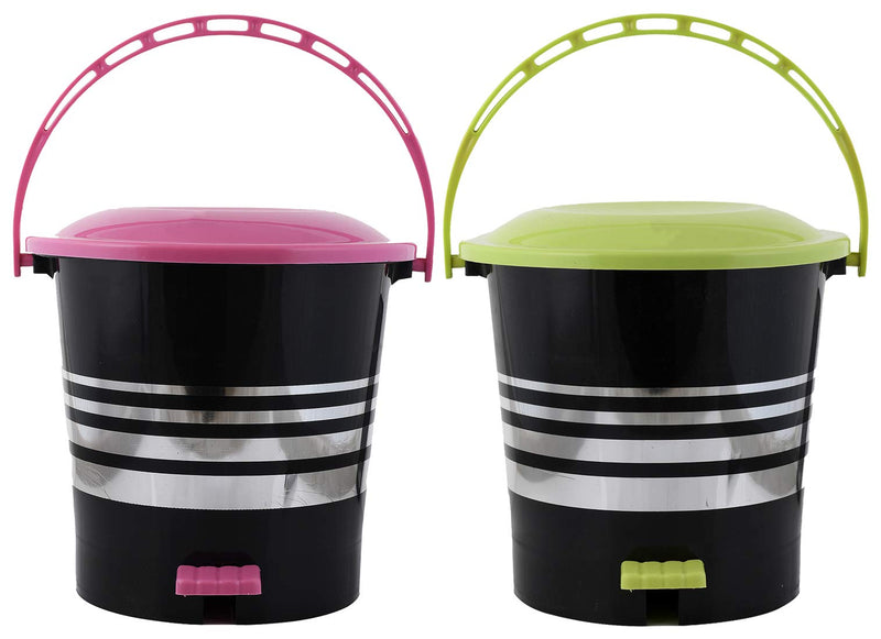 Kuber Industries 2 Pieces Plastic Dustbin Garbage Bin with Handle,5 Liters (Pink & Green) -CTKTC37995