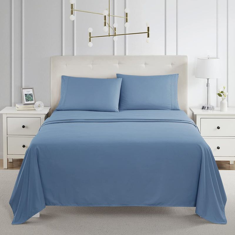 Full , Blue Heaven : Bed Sheet Bedding Set, Full Double Size, Blue Heaven, 100% Soft Brushed Microfiber Fabric with Deep Pocket Fitted Sheet, 1800 Luxury Bedding Collection, Hypoallergenic & Wrinkle Free Bedroom Linen Set By Nestl Bedding