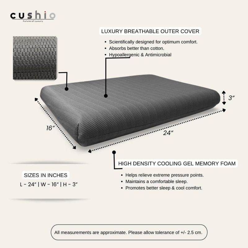 Cushio™ Memory Foam Pillow - Orthopedic Bed Pillow - Size 24"x16"3" inches (Pack of 4) - Pain Relief & Plush Comfort - Experience The Best - Free Pllow Cover (Grey)