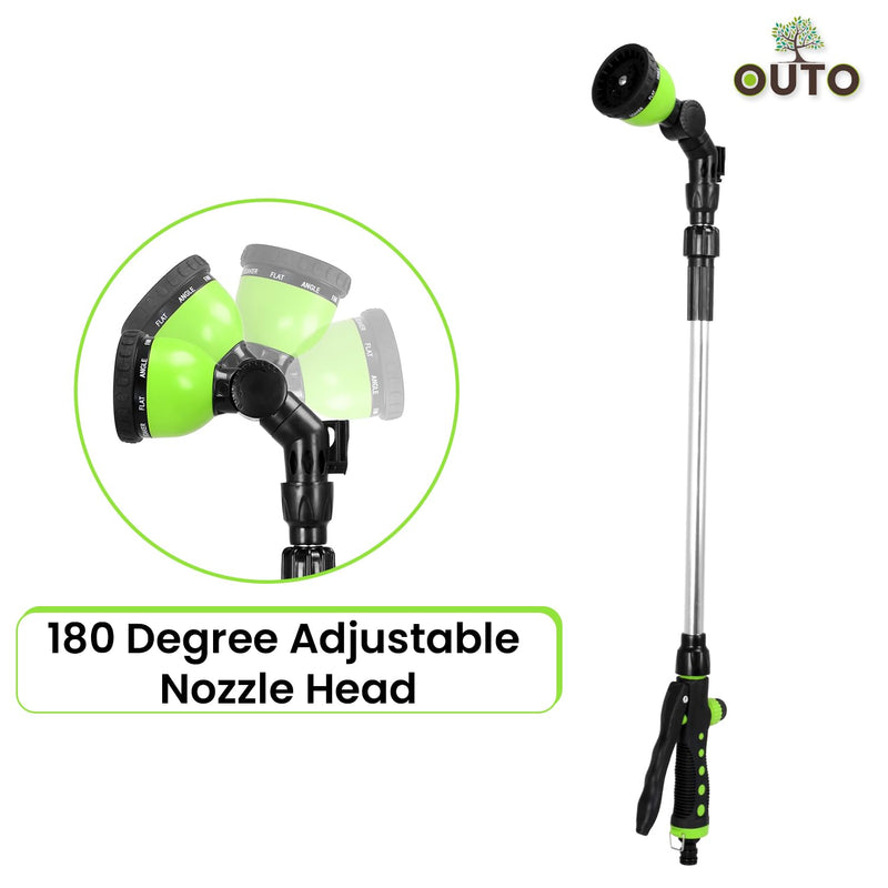 OUTO 28"-42" Telescopic Watering Wand 180° Adjustable Ratcheting Head Heavy Duty 10 Adjustable Pattern Water Hose Nozzle Spray for Lawns Garden Plants Car Washing