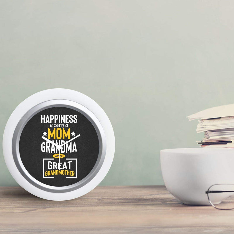 TheYaYaCafe Yaya Cafe Happiness is Being Great Grandmother Desk Clock Canvas Home Decor - 6x6 inches, Round (White Frame, Unbreakable Flexiglass Cover, Analog)