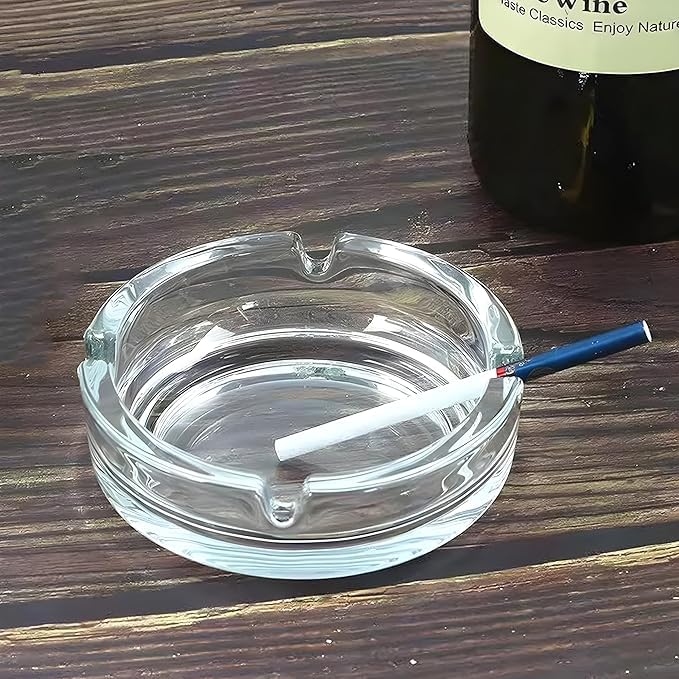 Goronics Glass Round Tabletop Ash Tray Glass Ash Tray for Cigarette, Cigar Smoking for Home, Car, Balcony, Clear Round Ash Tray Box Quality Glass Ash Tray