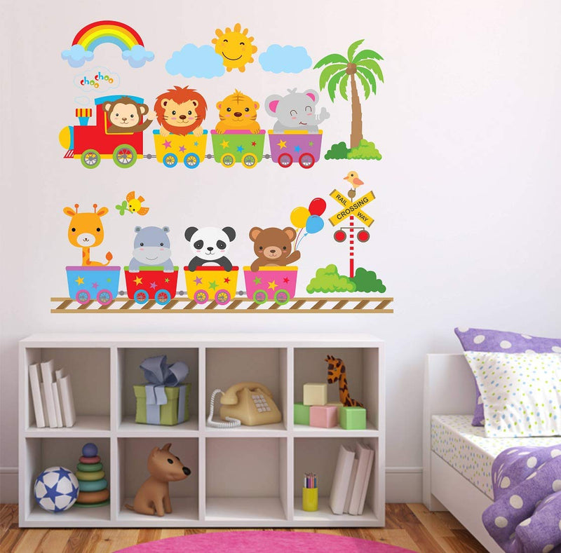 Tuffuk Kids Animal Train Multi Extra Large PVC Vinyl Wallsticker for Home Decorations(80 cm x 70 cm)6TZ018