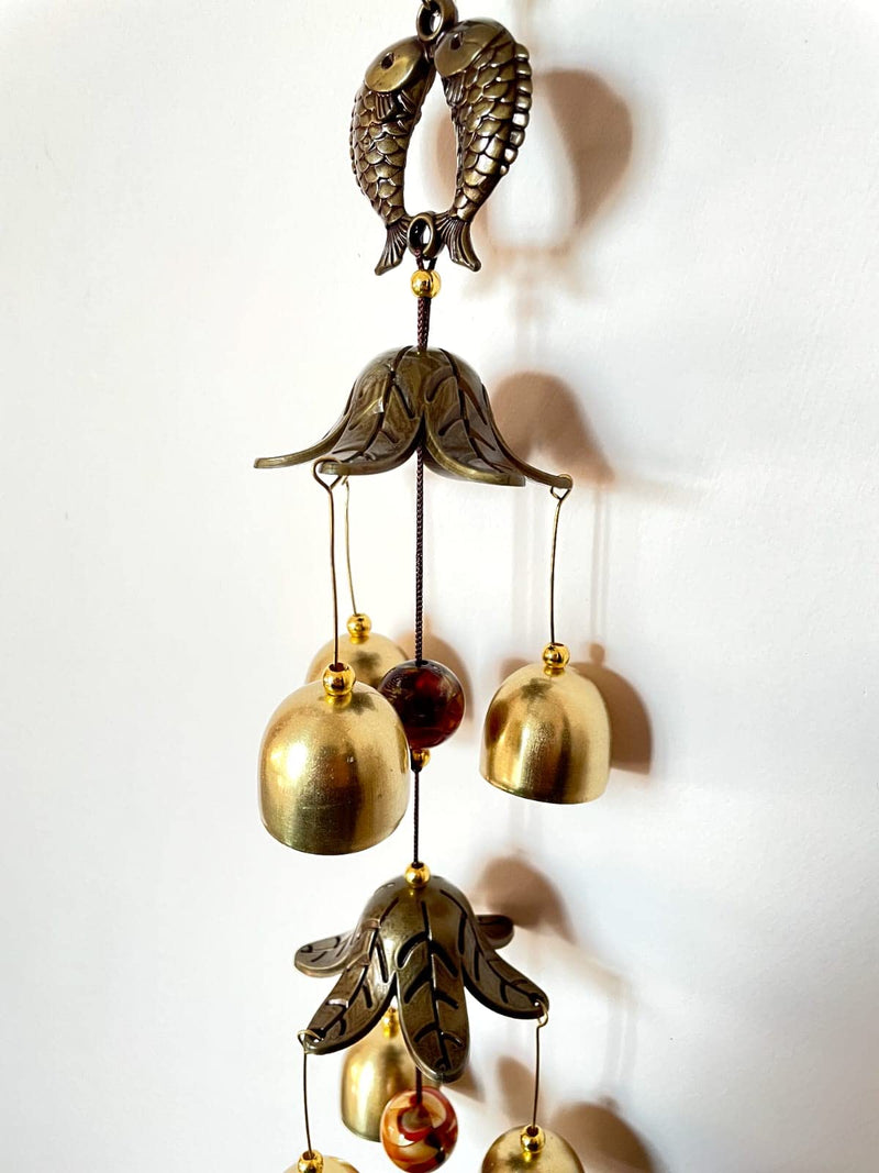 Bless Kraft Metal Wind Chimes for Home Balcony Garden, Positive Energy, Home Decor Hanging Long Brass Bells and Gifts for Loved One (Fish with 6 Bells)