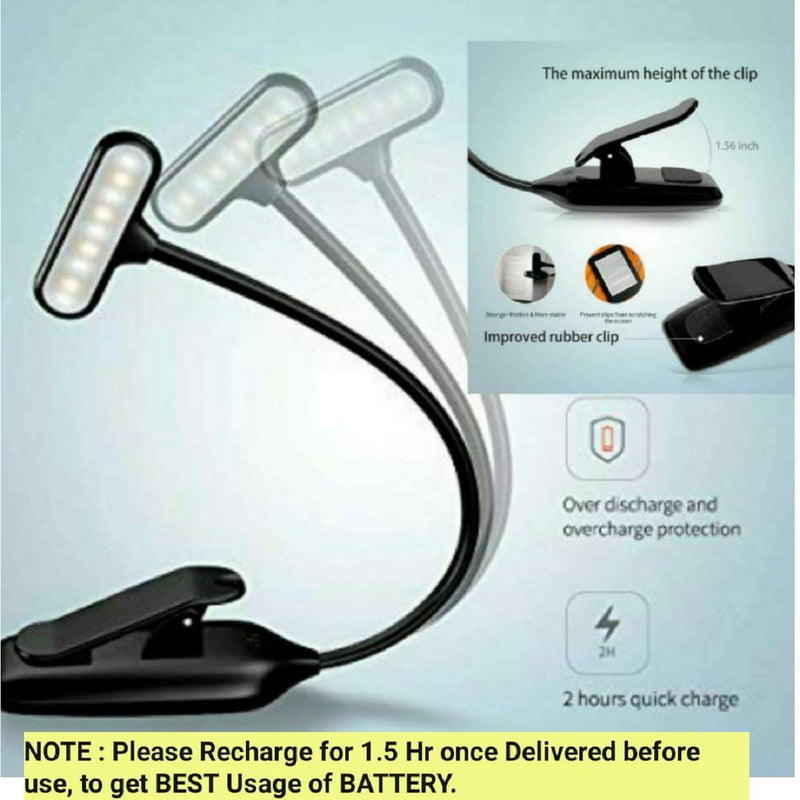 SHOPOPOYE Reading Light for Book - Study Table Night Reading Lamp for Bed Side Rechargeable USB LED Clip on with 3 Modes, ABS Plastic with 1.8W for Laptop,Stand -(1 Yr Warranty)(Black)