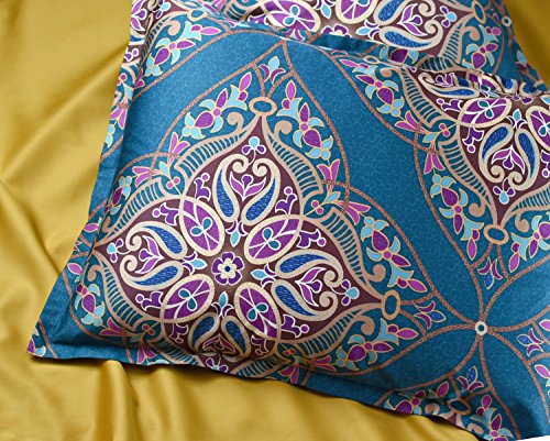 King, Teal : Damask Medallion Luxury Duvet Quilt Cover Boho Paisley Print Bedding Set 400 Thread Count Egyptian Cotton Sateen Vibrant Bohemian Pattern (King, Teal)