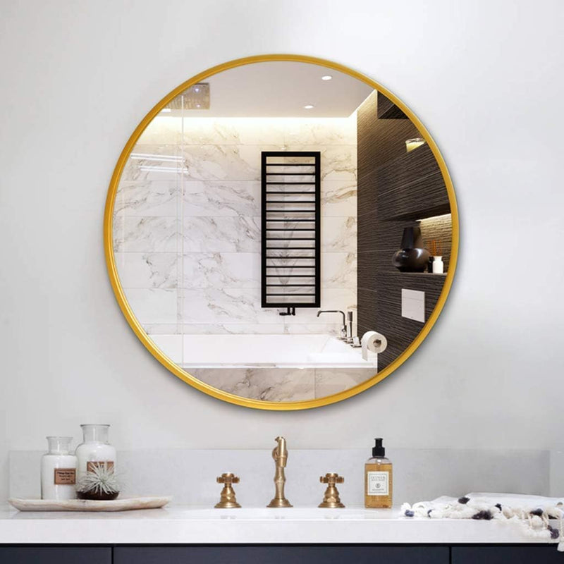 Art Box Bathroom Mirror, Round Wall Shower Mirror, Wrought Iron Frame, Ultra-Clear Mirror, wear-Resistant and Durable, Safe and Stable/Golden Size 18x24Inch