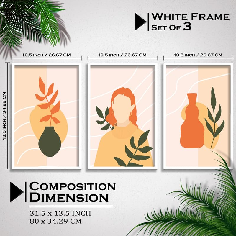 SAF paintings Set of 3 Abstract ladies Boho modern art design Premium white Framed Bohemian wall painting for for Wall, Home and Living Room Decoration 80 cms x 34.29 cms COMBO-2141-K3