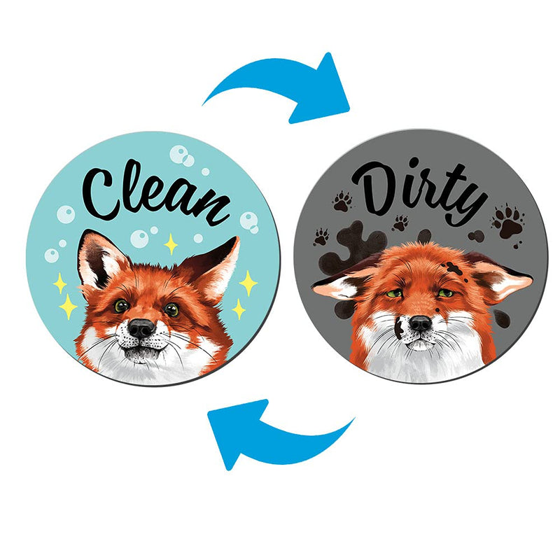 WIRESTER 3.5 inch Clean Dirty Sign Double-Sided Magnet Flip Decoration for Kitchen Dishwasher Washing Machine, Red Fox