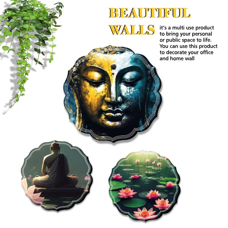 SAF paintings Set of 3 Buddha modern art beautiful round shape wall painting for living room, home decoration, bedroom (1 Pc.-12 inch x 12 inch, 2 Pcs.- 8.5 inch x 8.5 inch) JLR42-S2L1