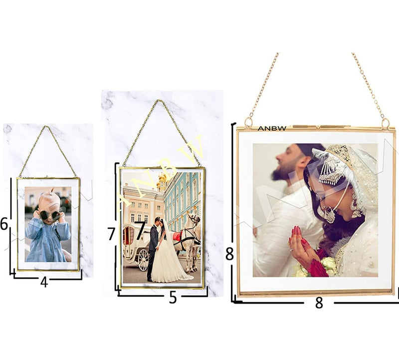 ANBW Handicraft Steel & Glass Hanging Photo Frame Wall Mounted Photo Frame Flower Frame for Wall with 2 Sides Glass Set/3 Pcs